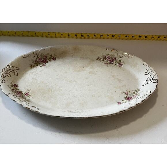 Vintage Platter "Naomi" Floral Scalloped Edge 17” Serving Dish Plate Pink Roses - Picture 2 of 15